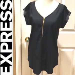Express petite navy blue blouse w/ gold zipper